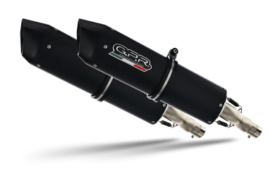 Exhaust compatible with Cagiva Raptor 650 2001-2005, Furore Nero, Dual slip-on including removable db killers and link pipes 