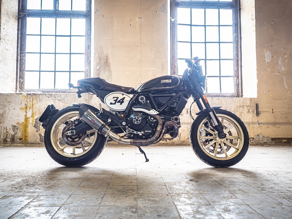 Exhaust compatible with Ducati Scrambler 803 2015-2016, Gpe Ann. Poppy, Slip-on exhaust including removable db killer and link pipe 