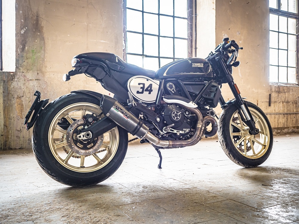 Exhaust compatible with Ducati Scrambler 803 2015-2016, Gpe Ann. Poppy, Slip-on exhaust including removable db killer and link pipe 