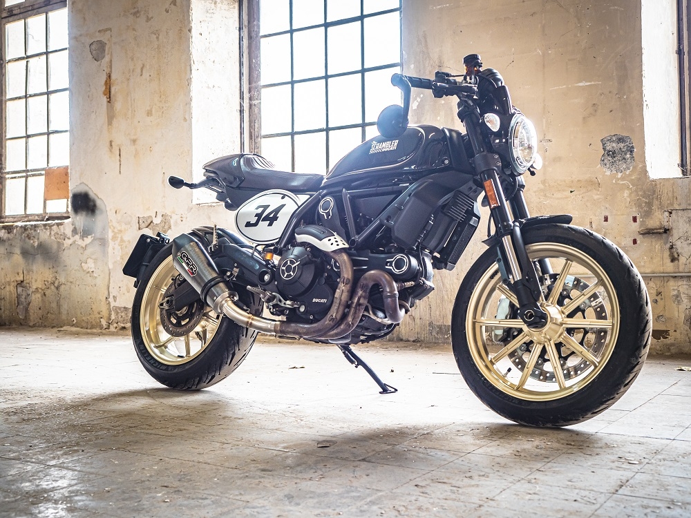 Exhaust compatible with Ducati Scrambler 803 2015-2016, Gpe Ann. Poppy, Slip-on exhaust including removable db killer and link pipe 