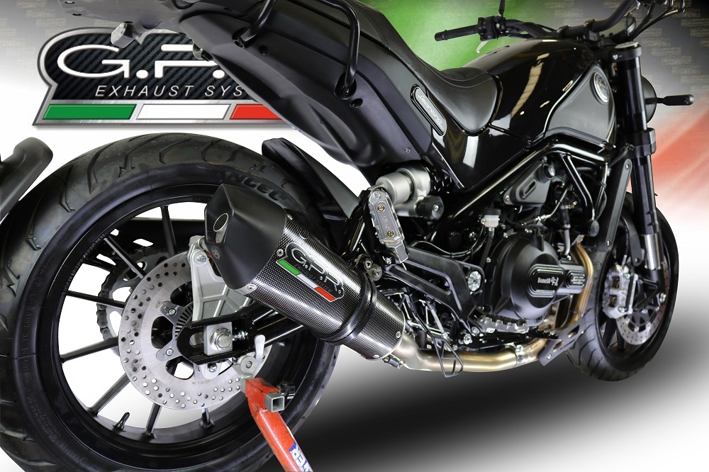 Exhaust compatible with Benelli Leoncino 500 Trail 2017-2024, Gpe Ann. Poppy, Slip-on exhaust including removable db killer and link pipe 
