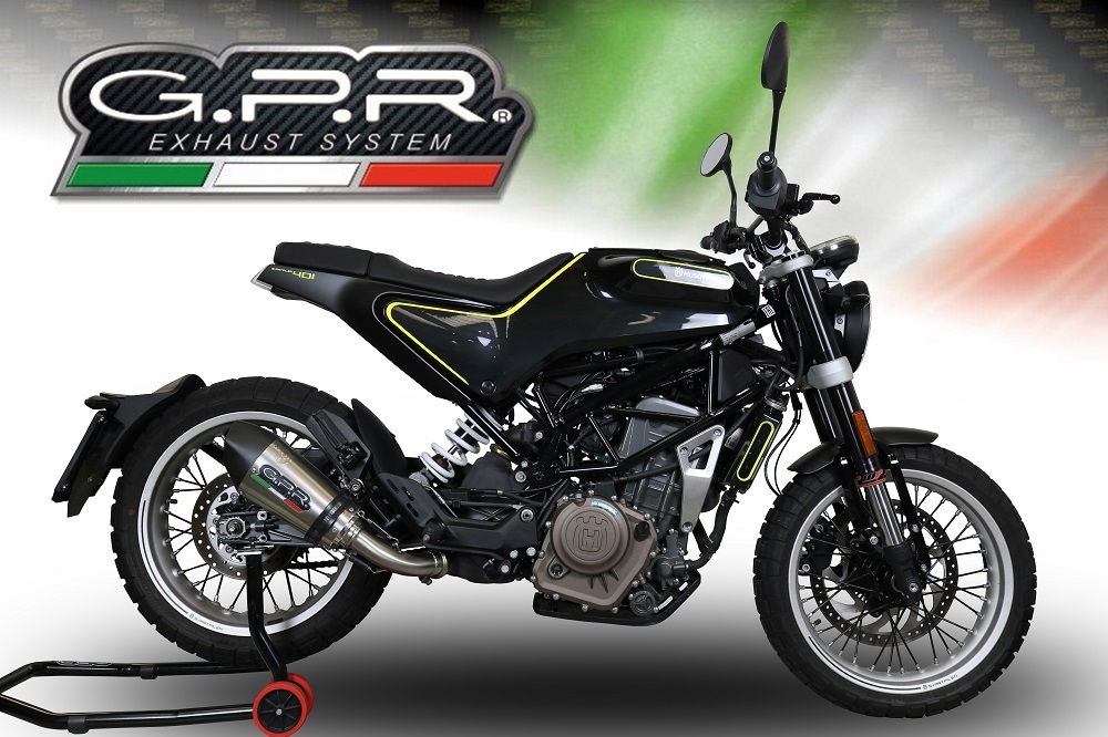 Exhaust compatible with Husqvarna Svartpilen 401 2018-2019, GP Evo4 Titanium, Slip-on exhaust including removable db killer and link pipe 