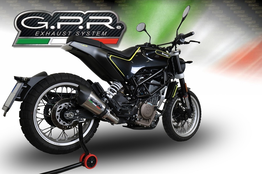 Exhaust compatible with Husqvarna Svartpilen 401 2018-2019, GP Evo4 Titanium, Slip-on exhaust including removable db killer and link pipe 