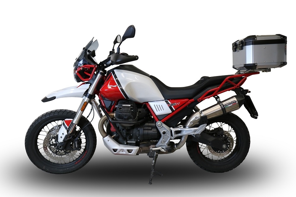 Exhaust compatible with Moto Guzzi V85TT 2021-2024, Gpe Ann. titanium, Slip-on exhaust including link pipe 