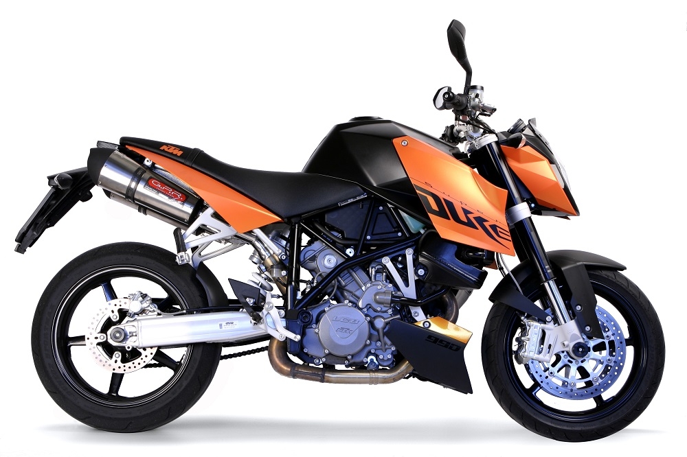 Pot echappement compatible avec Ktm Superduke 990 - R ( LC8) 2004-2012, Gpe Ann. titanium, Paire de pot d'échappement homologuées, livrées avec db killer amovible et raccords spécifiques 