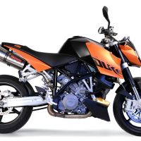 Pot echappement compatible avec Ktm Superduke 990 - R ( LC8) 2004-2012, Gpe Ann. titanium, Paire de pot d'échappement homologuées, livrées avec db killer amovible et raccords spécifiques 
