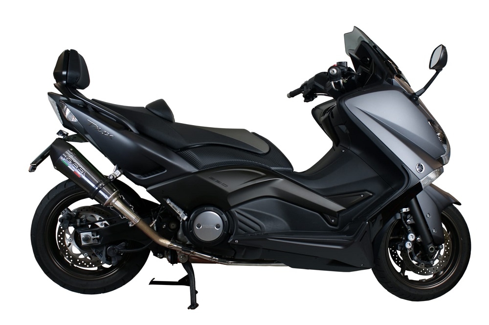 Pot echappement compatible avec Yamaha T-Max 500 2001-2011, Gpe Ann. Poppy, Homologué et légal, système d'échappement complet, avec db killer amovible 