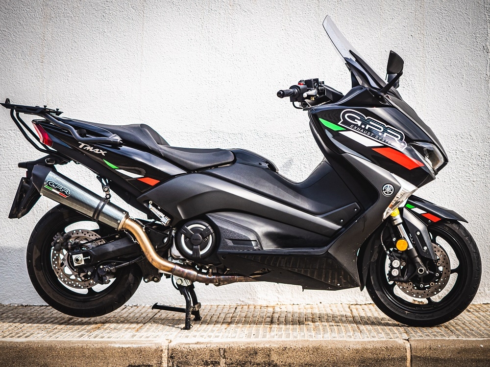 Pot echappement compatible avec Yamaha T-Max 530 2017-2021, Gpe Ann. Poppy, Pot échappement complet, non légal pour les pays de l'UE, avec db killer amovible 