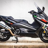 Pot echappement compatible avec Yamaha T-Max 530 2017-2021, Gpe Ann. Poppy, Pot échappement complet, non légal pour les pays de l'UE, avec db killer amovible 