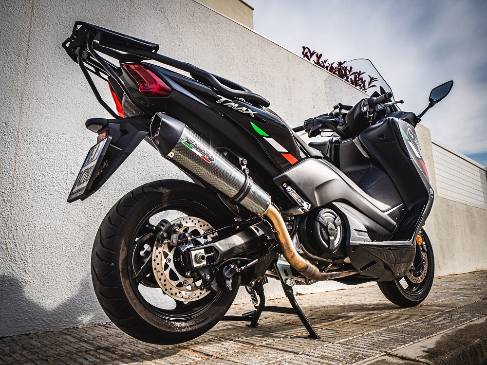 Pot echappement compatible avec Yamaha T-Max 530 2017-2021, Gpe Ann. Poppy, Pot échappement complet, non légal pour les pays de l'UE, avec db killer amovible 