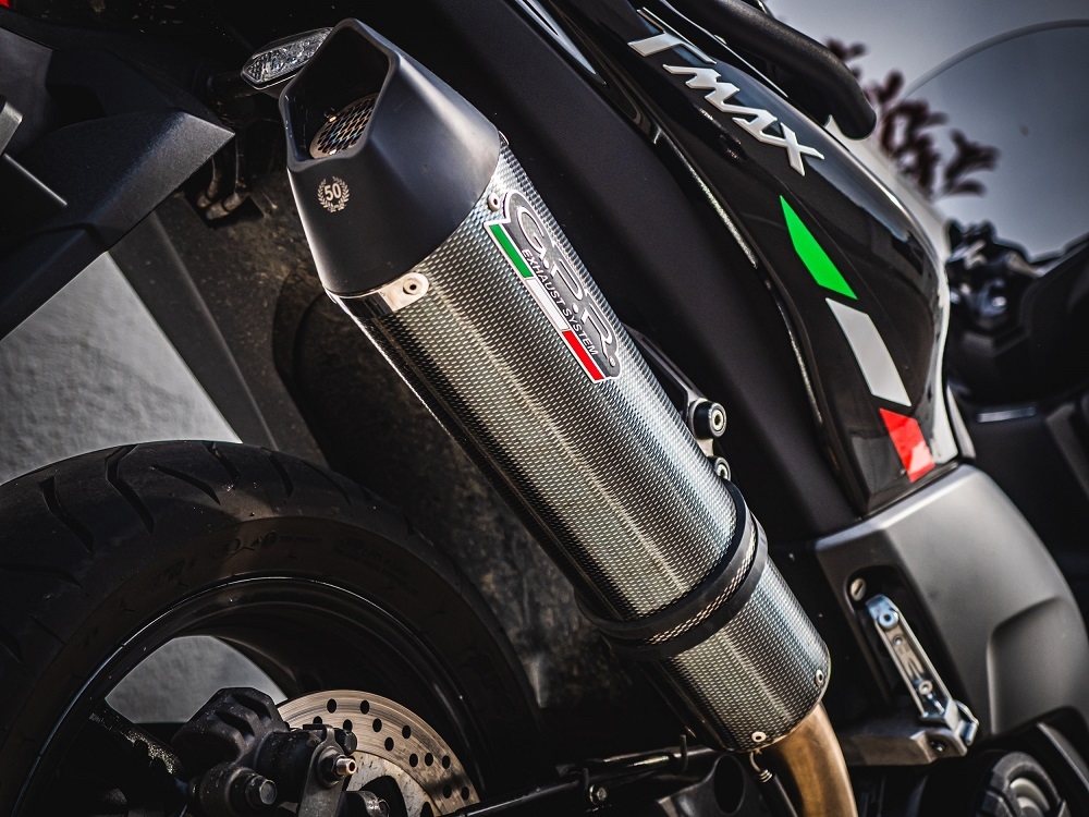 Pot echappement compatible avec Yamaha T-Max 530 2017-2021, Gpe Ann. Poppy, Pot échappement complet, non légal pour les pays de l'UE, avec db killer amovible 