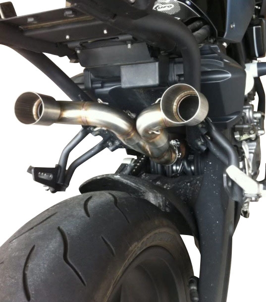 Exhaust compatible with Yamaha MT03 660 2006-2013, Gpe Ann. titanium, Dual slip-on including removable db killers and link pipes 