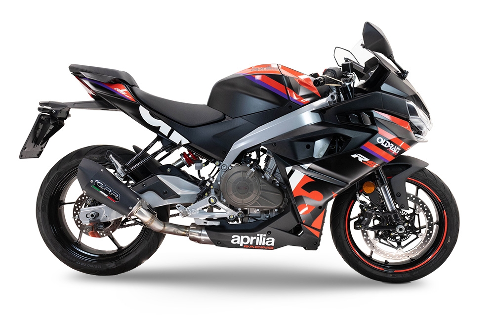 Pot echappement compatible avec Aprilia RS 457 2024-2025, Gpe Ann. Black titanium, Pot Echappement homologué pour les marchés non européens 
