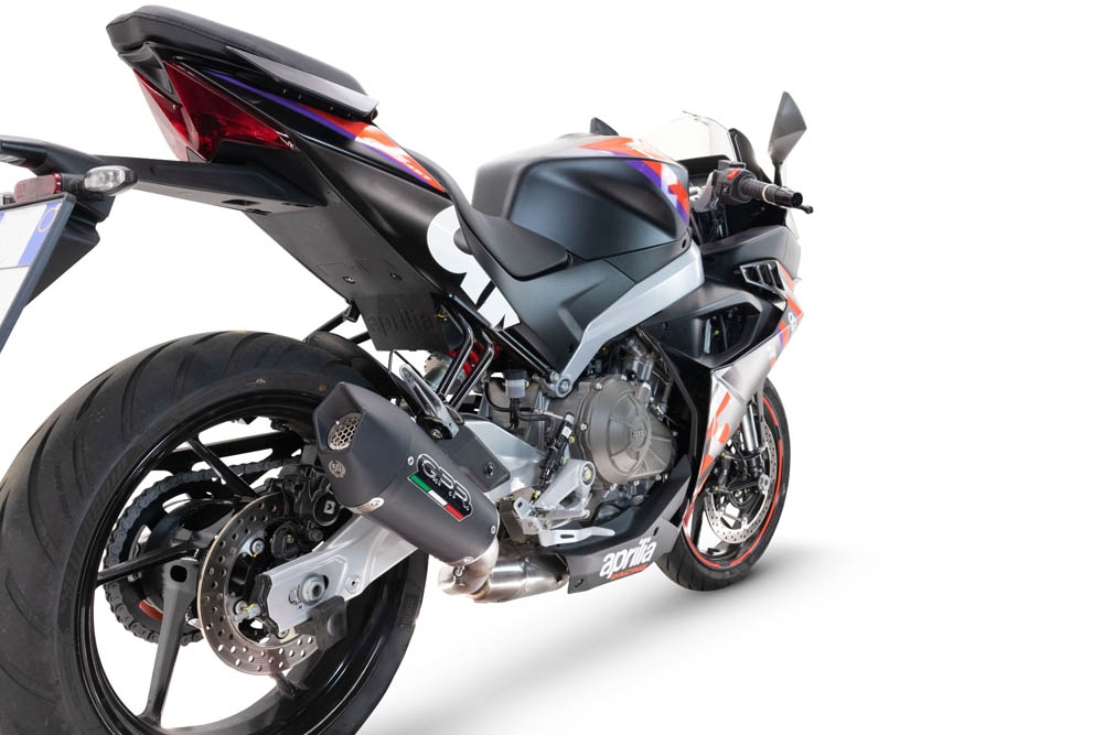 Pot echappement compatible avec Aprilia RS 457 2024-2025, Gpe Ann. Black titanium, Pot Echappement homologué pour les marchés non européens 