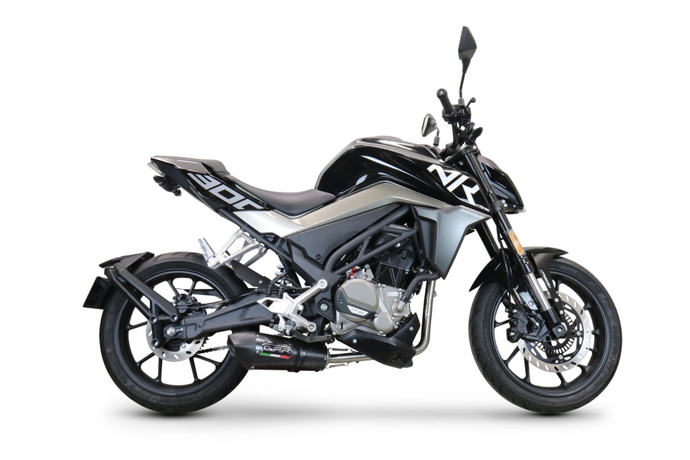 Pot echappement compatible avec Cf Moto 300 NK 2022-2024, GP Evo4 Poppy, Pot échappement complet, non légal pour les pays de l'UE, avec db killer amovible 