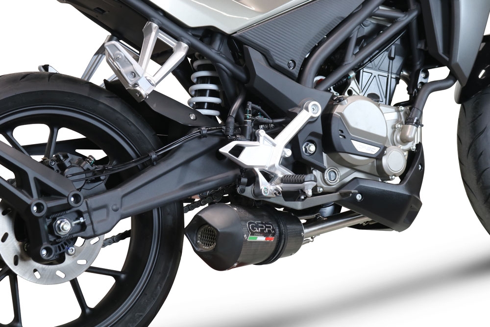 Pot echappement compatible avec Cf Moto 300 NK 2022-2024, GP Evo4 Poppy, Pot échappement complet, non légal pour les pays de l'UE, avec db killer amovible 