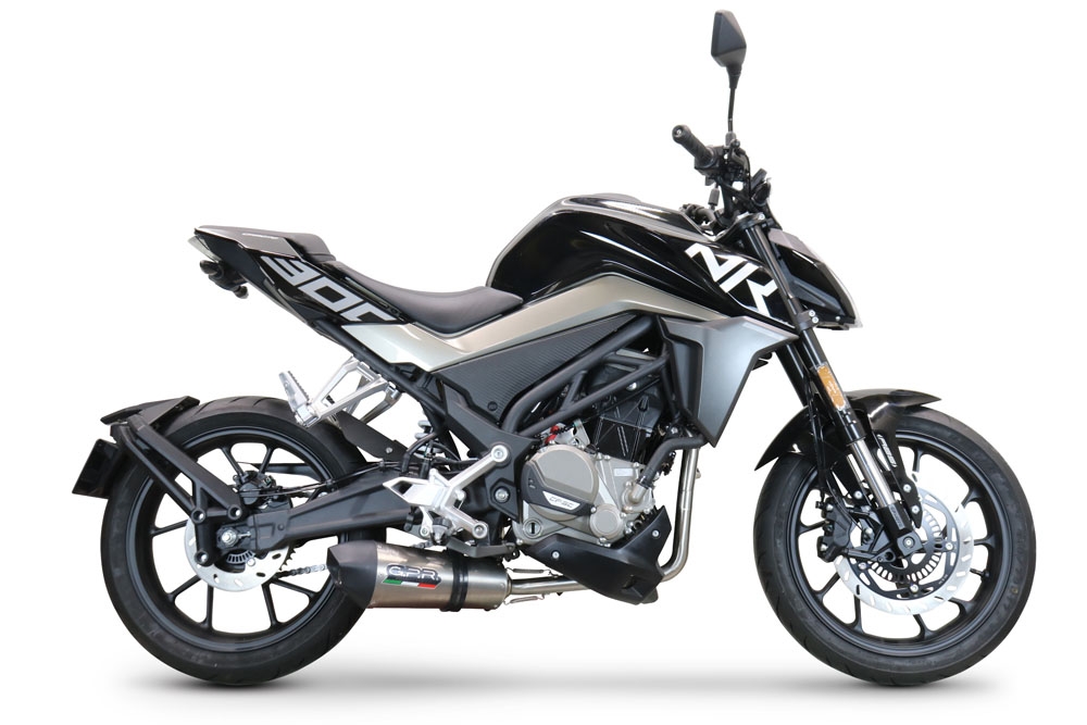 Pot echappement compatible avec Cf Moto 300 NK 2022-2024, GP Evo4 Titanium, Pot échappement complet, non légal pour les pays de l'UE, avec db killer amovible 