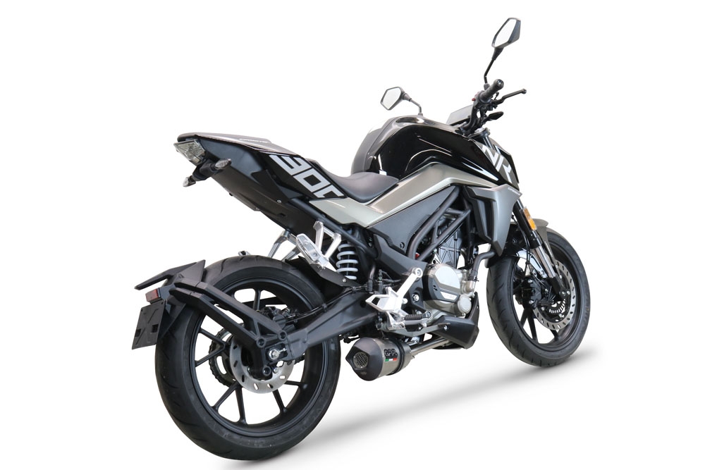 Pot echappement compatible avec Cf Moto 300 NK 2022-2024, GP Evo4 Titanium, Pot échappement complet, non légal pour les pays de l'UE, avec db killer amovible 