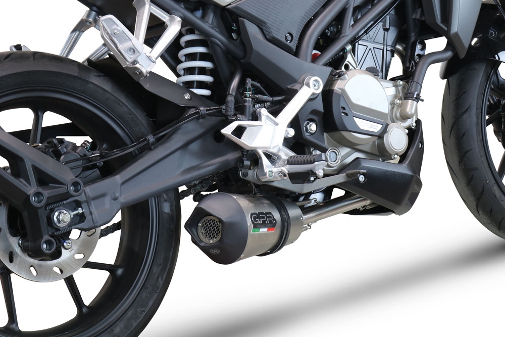 Pot echappement compatible avec Cf Moto 300 NK 2022-2024, GP Evo4 Titanium, Pot échappement complet, non légal pour les pays de l'UE, avec db killer amovible 