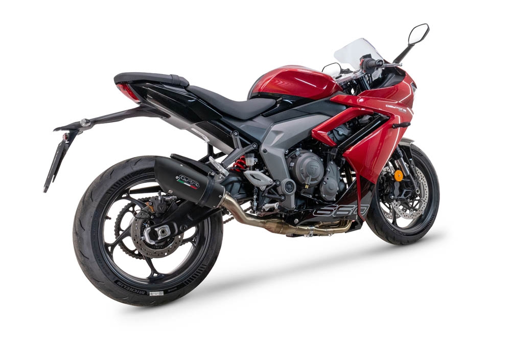 Exhaust compatible with Triumph Daytona 660 2023-2025, Gpe Ann. Black titanium, Full system exhaust, including removable db killer 