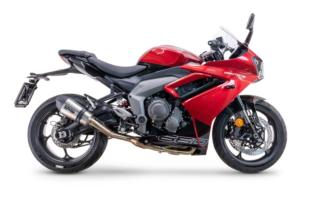 Pot echappement compatible avec Triumph Daytona 660 2023-2025, Gpe Ann. titanium, Pot échappement complet, non légal pour les pays de l'UE, avec db killer amovible 