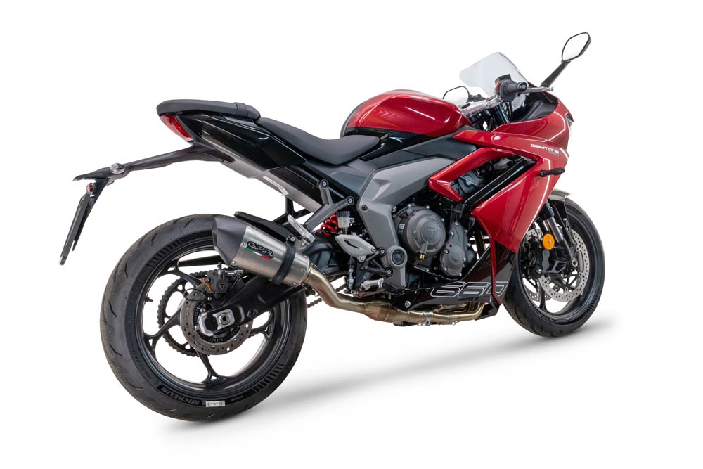 Pot echappement compatible avec Triumph Daytona 660 2023-2025, Gpe Ann. titanium, Pot échappement complet, non légal pour les pays de l'UE, avec db killer amovible 