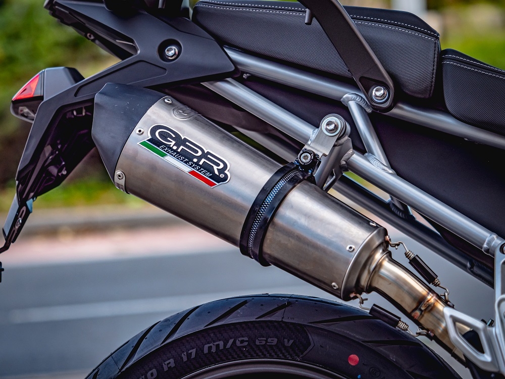 Pot echappement compatible avec Triumph Tiger 850 2020-2024, GP Evo4 Titanium, Échappement légal, homologué,silencieux avec db killer amovible et tuyau de liaison spécifique 